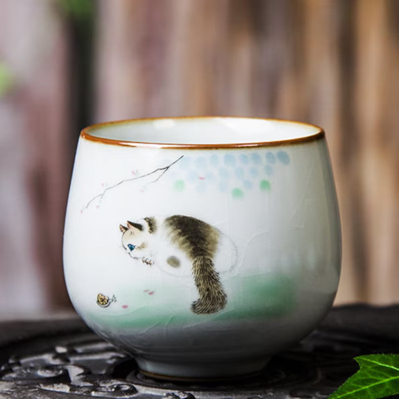 Embersceramic Ceramic Tea Cup Lovely Cat Chinese Kung Fu Cup 100ml