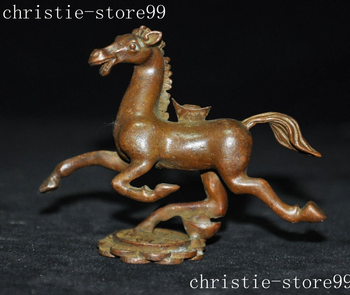 4" China Bronze Feng Shui Wealth Wing Lucky The Horse Steed Animal The Statue