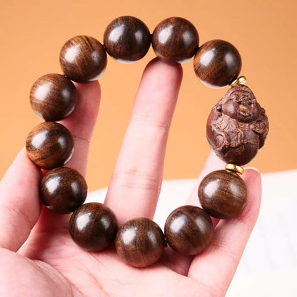 20mm Natural Agarwood Handcarved Bracelet Prayer Beads Buddhism Amulet Bangle