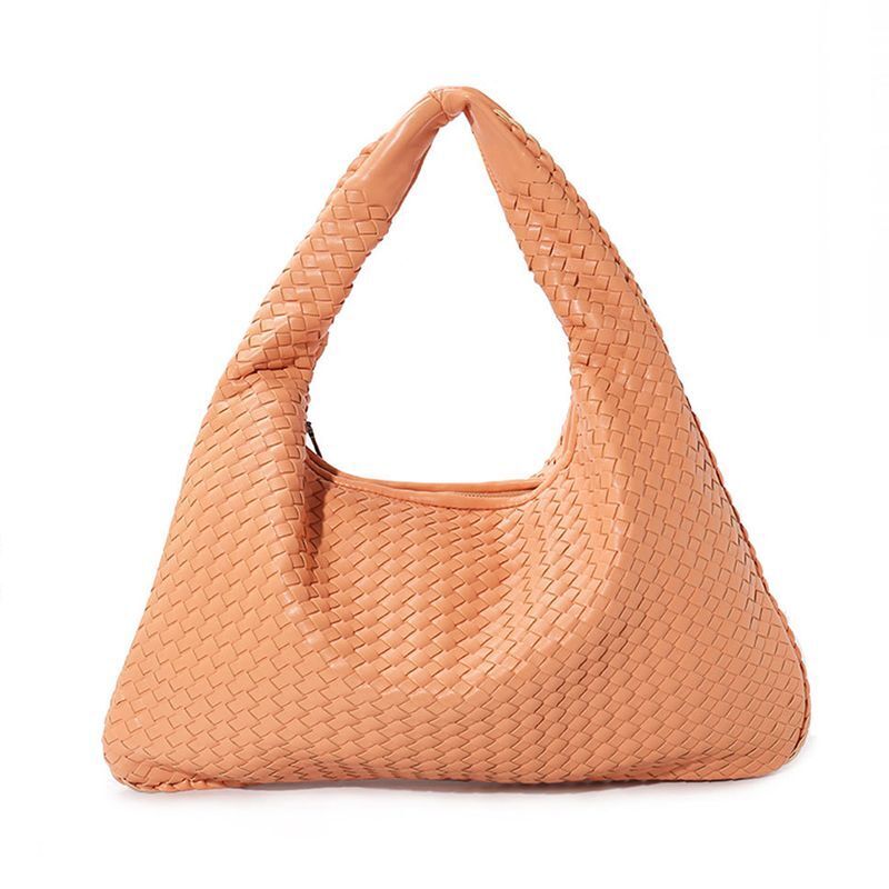 Leather Shoulder Bags Handmade Woven Handbag Big Capacity Patchwork Zipper Purse
