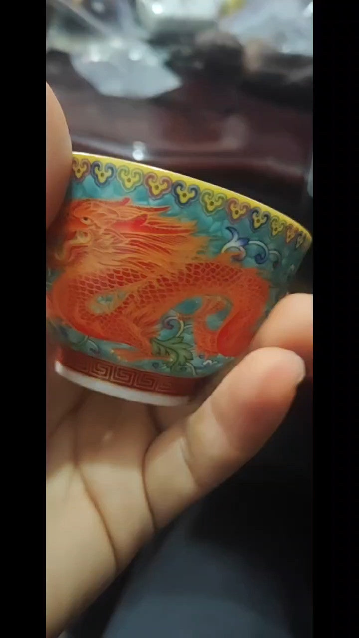 chinese jingdezhen porcelain enamel color tea cup :dragon