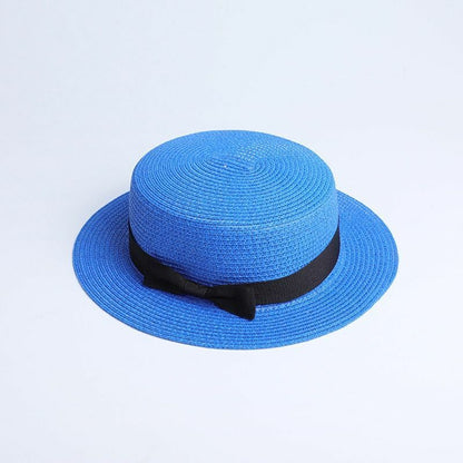 Hats Sun Flat Straw Boater Girls Bow Summer Women Kid Beach Casual Adult Autumn