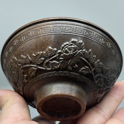 Collection Chinese Bronze Handmade Fish Statue Bowl Cup Home Decoration