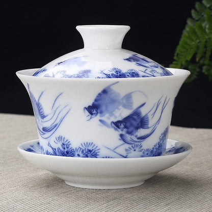 280ml Household Teacup Bowl Tea Set Blue Porcelain Gaiwan Kung Fu Tea Set Tureen