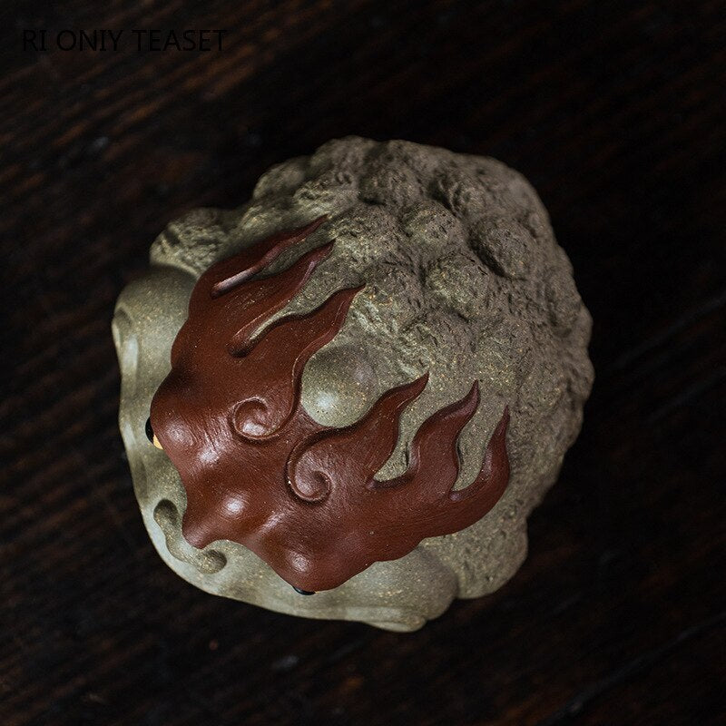 3.78" Yixing Purple Clay Tea Pet Lucky Wealth Raise Golden Toad Statue Ornament