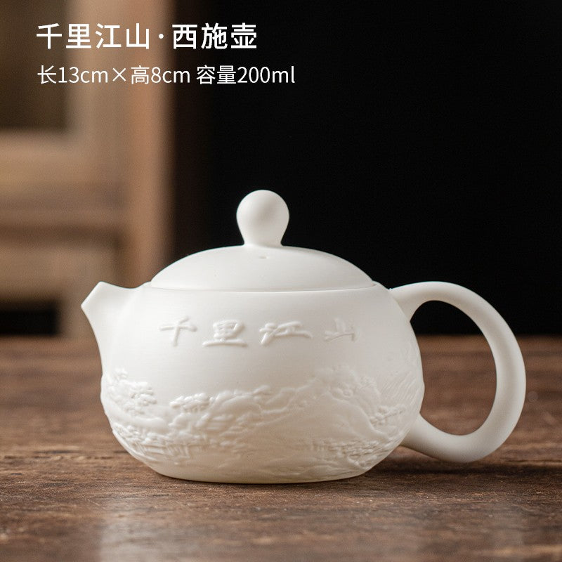 Dehua Sheep Fat Jade Fengming Teapot Xishi Pot with Filter Kung Fu Tea Set