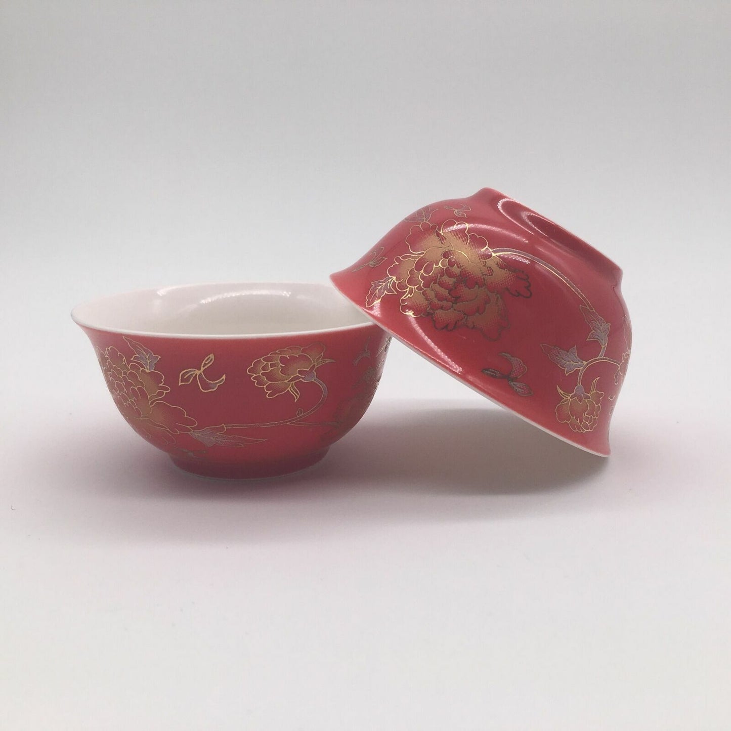 2pcs/lot Wedding Tea Cup Peony Print Red Small Volume Personal Cup For Pu'er Tea