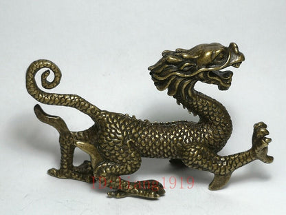 China Bronze Carving Zodiac dragon loong Statue fengshui Ornament Collection