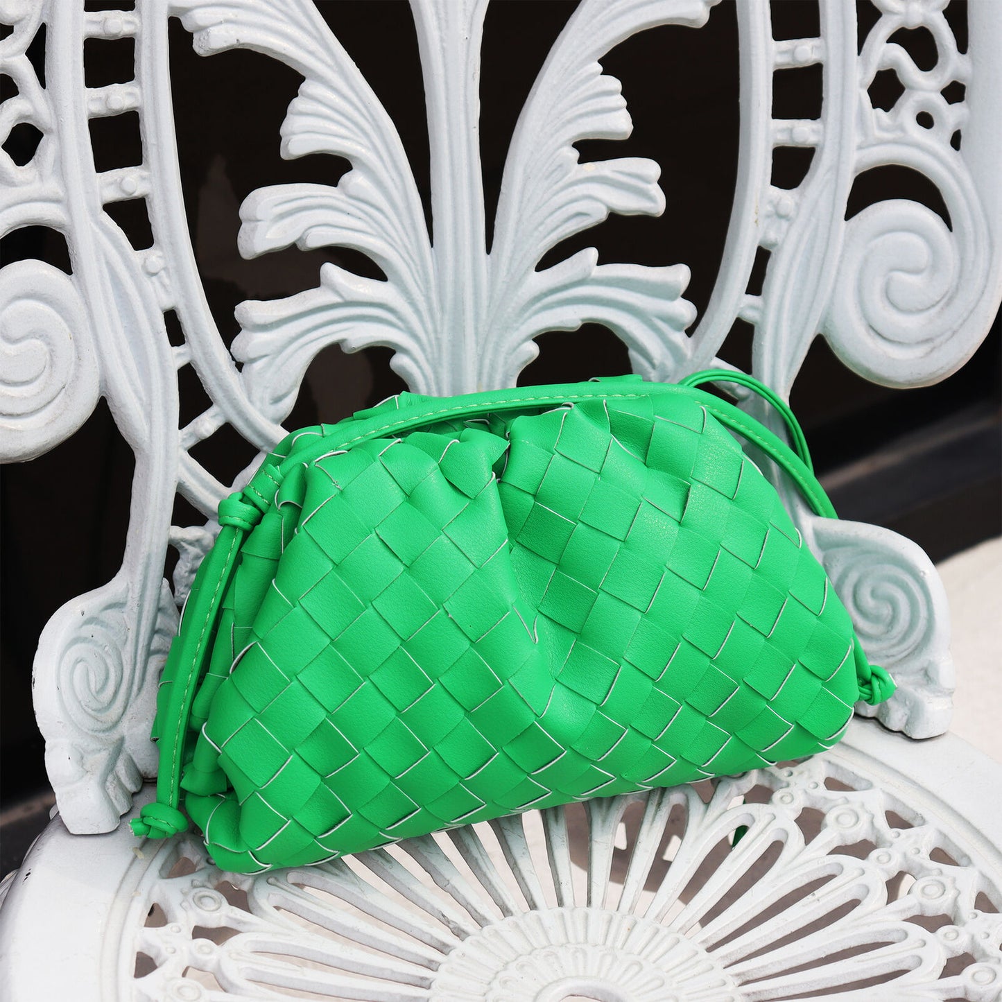 Woven Ruched Microfibre Leather Mini Pouch Clutch Bag Crossbody Shoulder Purse
