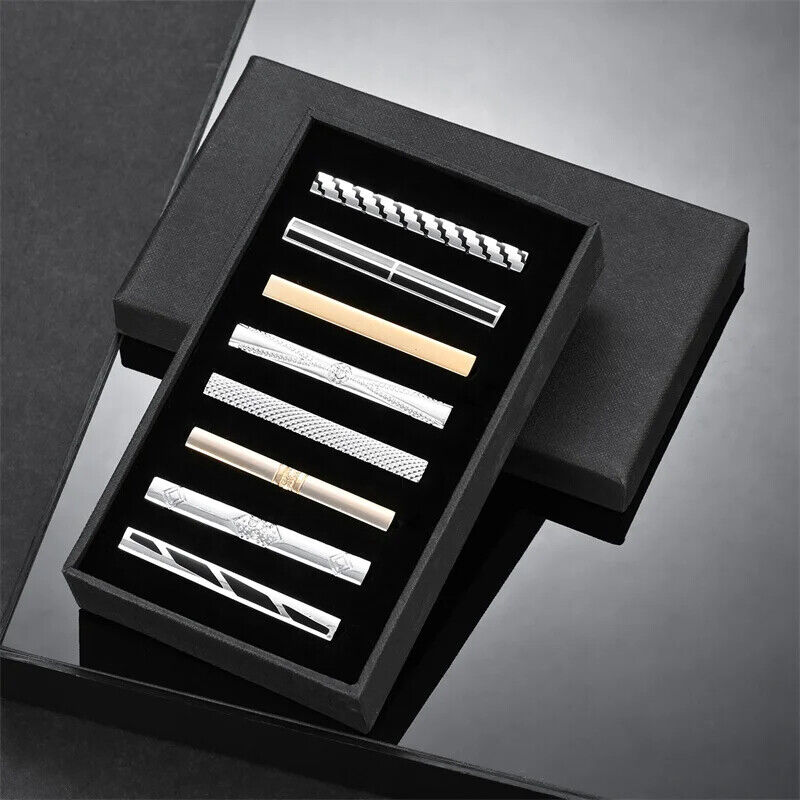 Tie Clips 8Pcs Copper Short Pins Set W/ Gift Box Accessories Men Shirt Cufflinks