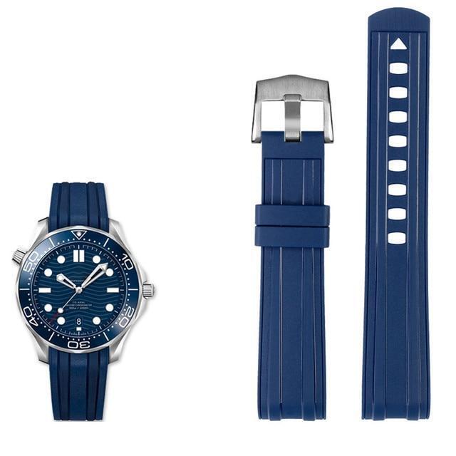 Rubber Watch Strap Fit For Omega Seamaster 300 Waterproof Diving 20mm Band