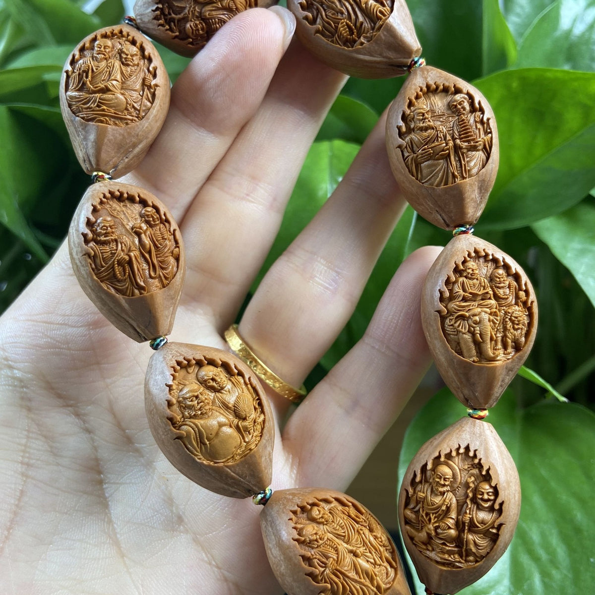 Olive Nut Carving 18 Arhats Bracelet Original Skin Relief Carved