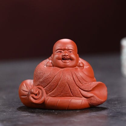 Chinese Tea Pet Yixing Zisha Purple Clay Buddha Statue Table Decoration Small