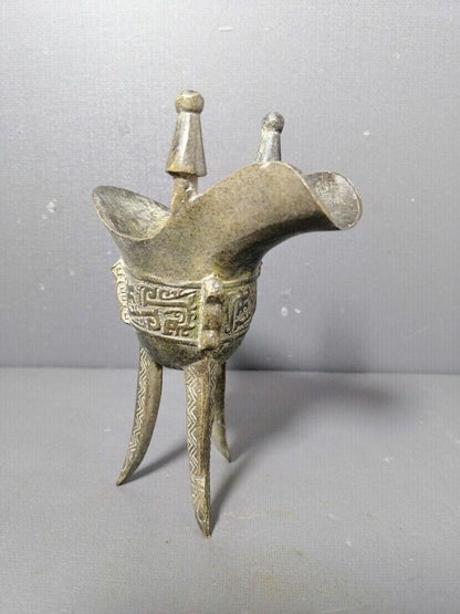 Old Chinese bronze copper handmade high Corner cup Wine glass wine cup