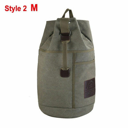 Tactical Bucket Canvas Backpack Letter Bag Outdoor Travel Climbing Round Pack L