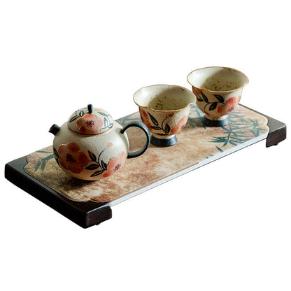 Handpainted Tea Pot Matching Tea Cup Ceramic Pot Ball Shaped Infuser Holes Tray