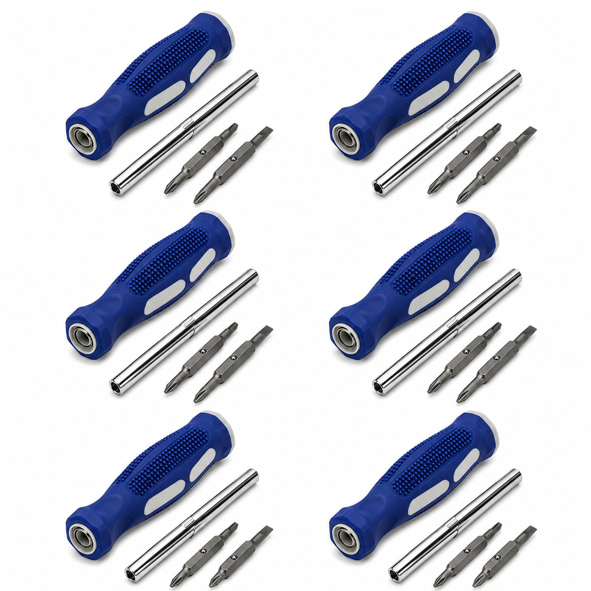 6 Pack 6in1 Screwdrivers, Flat 3/16", ¼", Phillips #1, #2, Nut Drivers ¼", 5/16"