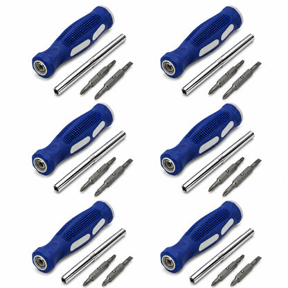 6 Pack 6in1 Screwdrivers, Flat 3/16", ¼", Phillips #1, #2, Nut Drivers ¼", 5/16"