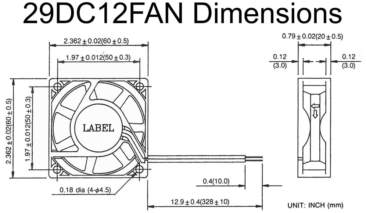 Small 12V DC Brushless Fan 60x60x20mm, 2 Wire, 31 CFM, Ball Bearing (DFD0612L)