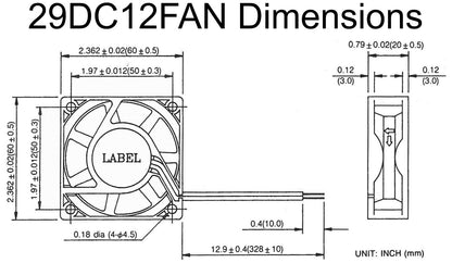 Small 12V DC Brushless Fan 60x60x20mm, 2 Wire, 31 CFM, Ball Bearing (DFD0612L)
