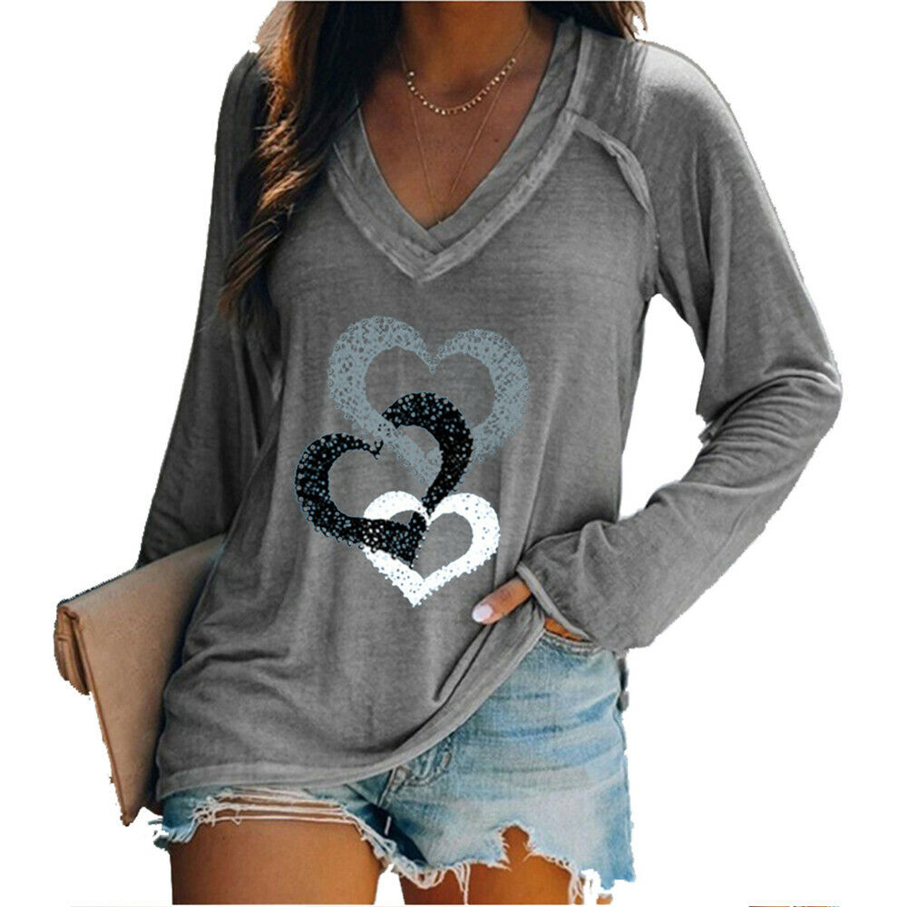 Women Long Sleeve Print Pullover Blouse Baggy T-Shirt Casual Tee Tops Plus Size