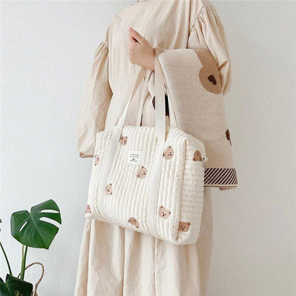 Baby Stroller Bag Baby Beige Zipper Diaper Handbag Mummy Shoulder Bag Traveling
