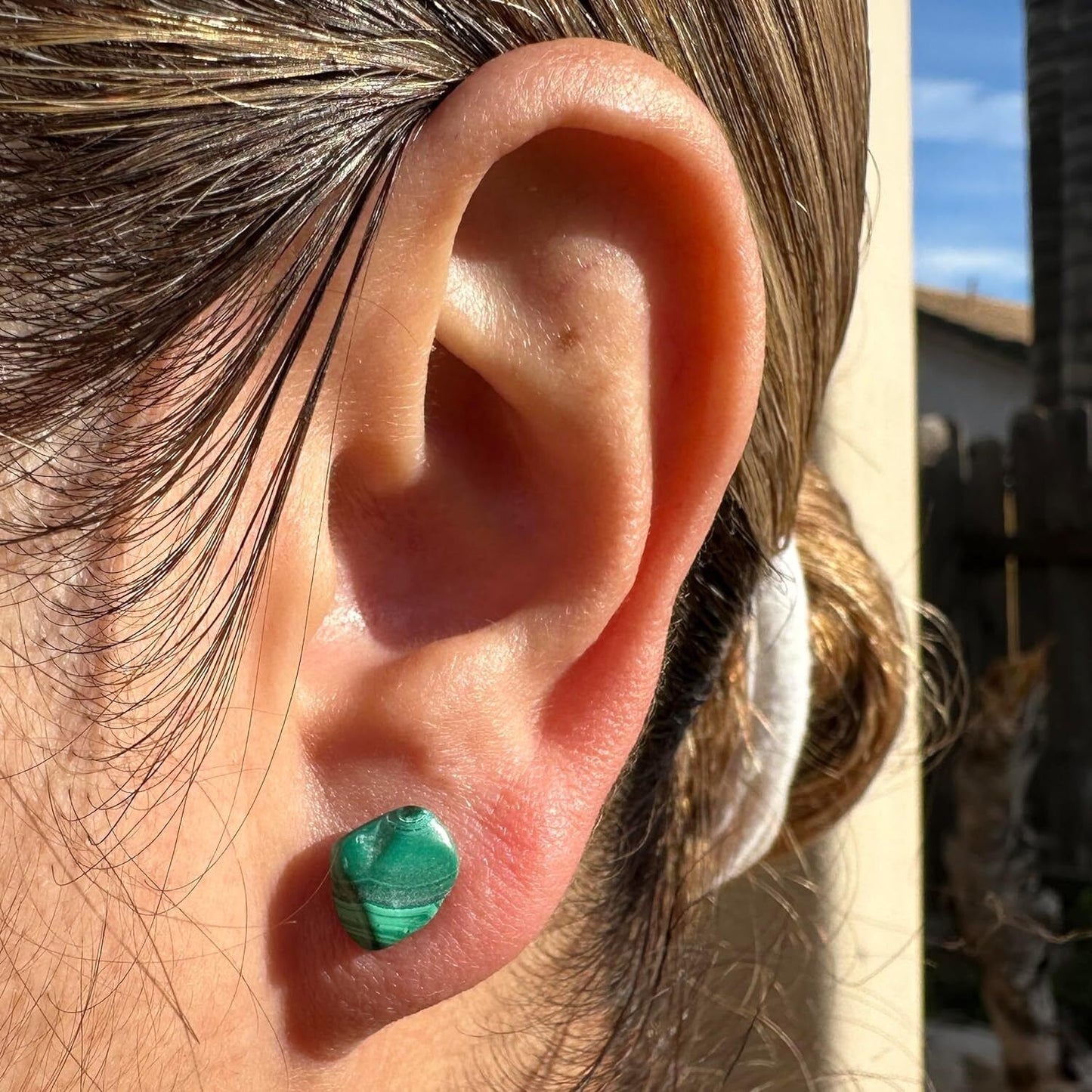 Malachite Stud Earrings Uncut Natural Gemstones Hypoallergenic Made in USA Gift