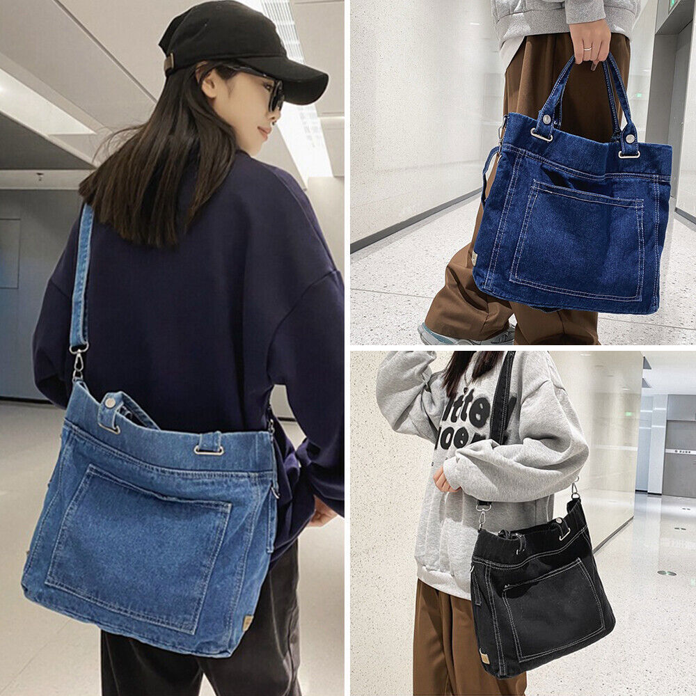 Women's Denim Crossbody Bags Casual Tote Bag Shoulder Handbag Jean Travel Purse