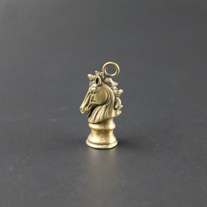 Solid Brass Chess Knight Keychain Hanging Horse Head Jewelry Tea Pet Miniature