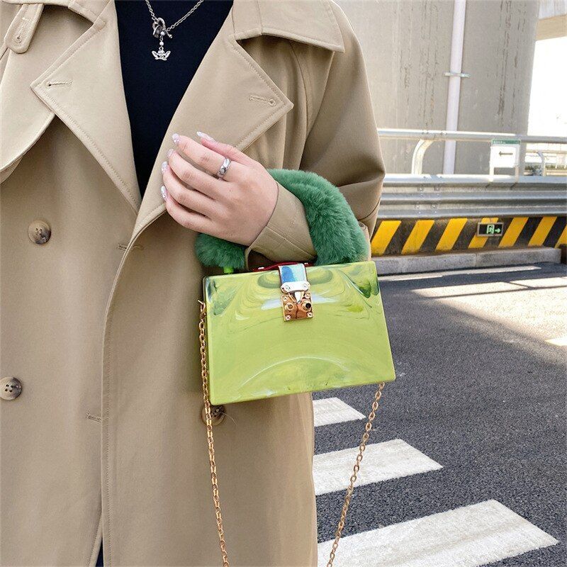 Acrylic Box Clutch Fashion Purse Handbag Chain Shoulder Bags 19*12*9CM Polyester