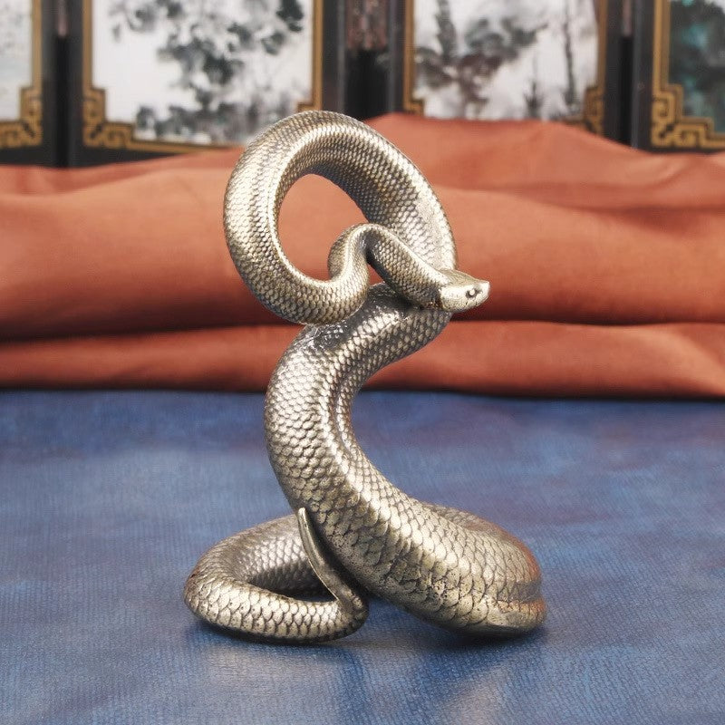 Brass Pythons Snake Statue Handcraft Figurine Artwork Amulet Office Home Decor
