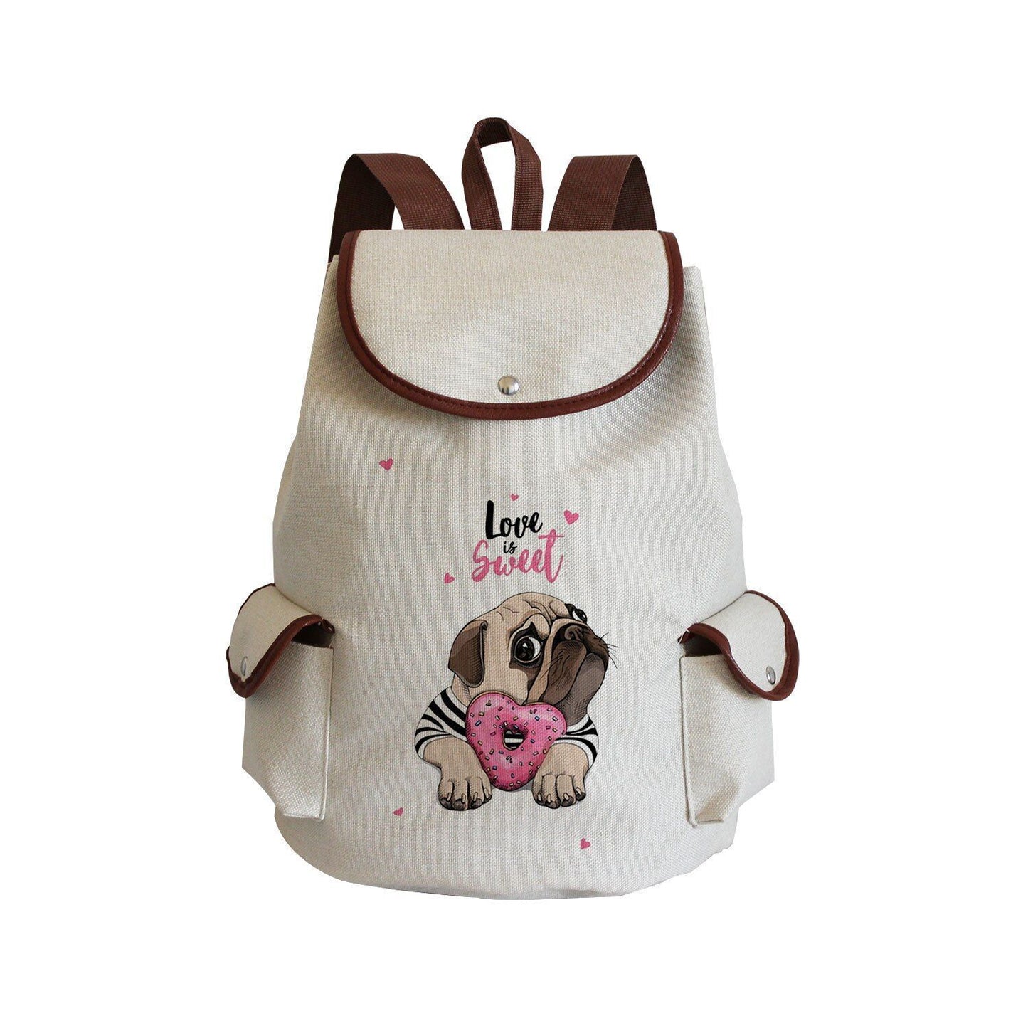 Dog Paw Print Backpack Drawstring Bags Linen Students Portable Cute Pug Printed