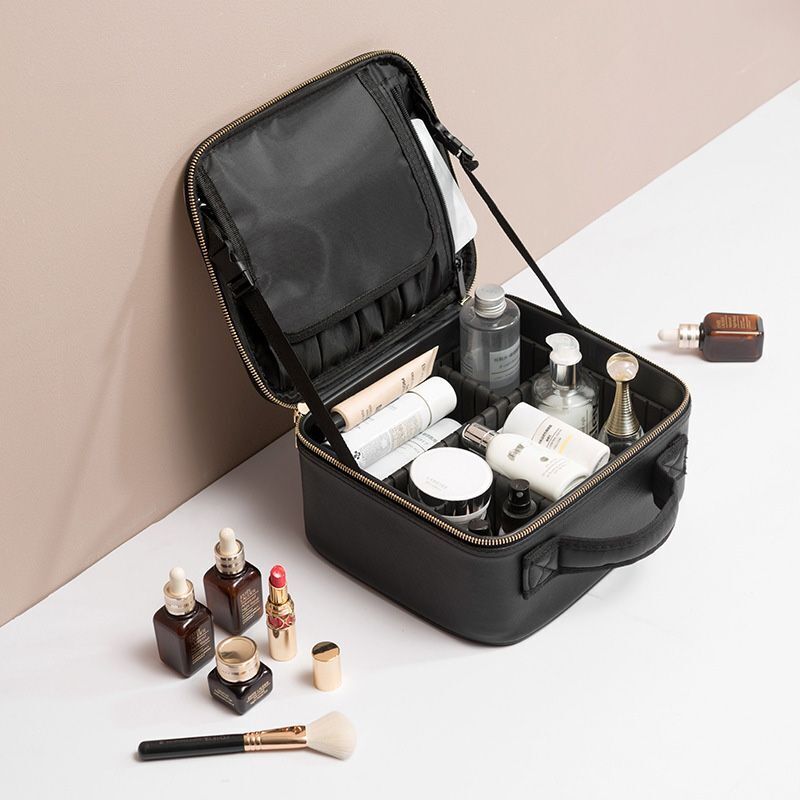 Leather Clapboard Cosmetic Bag Professional Make Up Case Storage Handbag Travel