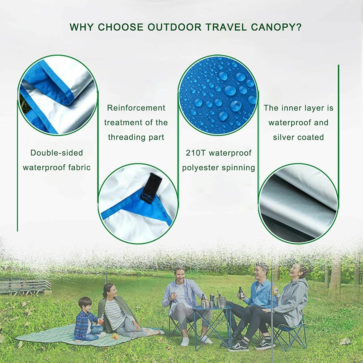 3*3M Hammock Waterproof Rain Fly Tent Portable Sun Shelter UV Protection 750 g