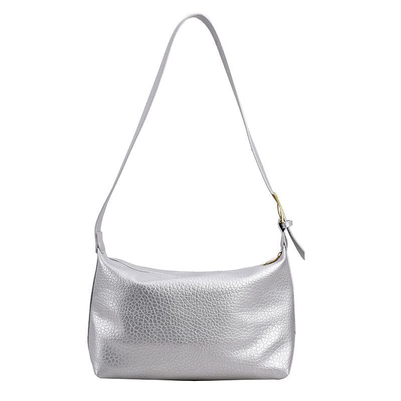 Silver Soft Hobo Bags Fashion Leather Handbags Purse Crossbody Bag 35*31*21*14CM