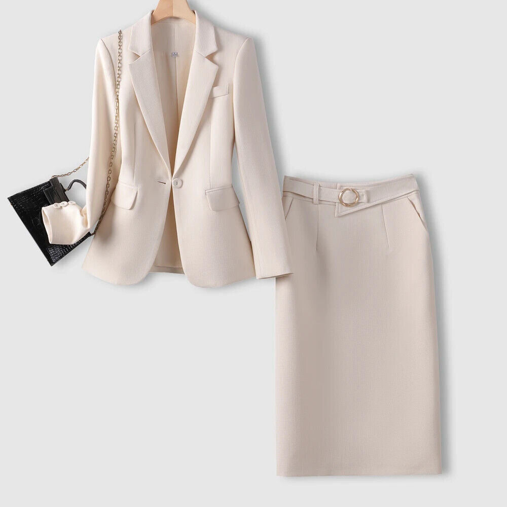Outfits Women, Blazer Skirts Suit Office Uniform Jacket Skirts 2-Piece Set