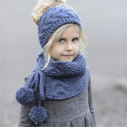 Cute Animals Style Girls Hats Scarf Set Winter Kids Knitting Hat Neckerchief