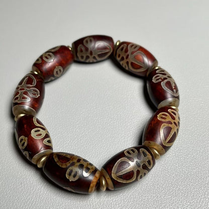 Tibetan Vajra Dzi Bead Bracelet Vintage Agate Unisex Buddhist Jewelry 22x12mm