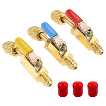 3PCS/Set Brass Air Conditioning Shut Valve Adapter 1/4" SAE Male And Female