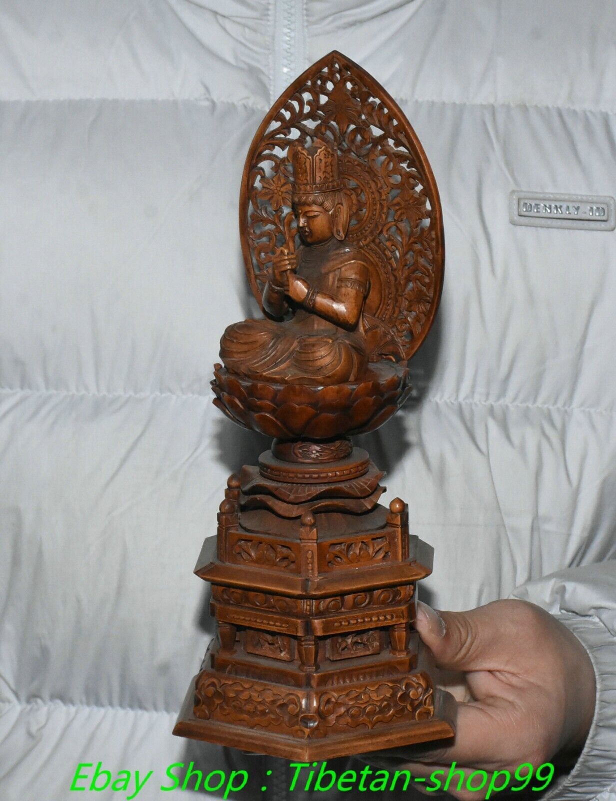 9.4''Old Chinese Boxwood Carving Kwan-yin GuanYin Quanyin Buddha Statue