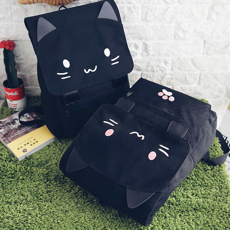Girl's Canvas Backpack Teenage Rucksack Trip School Bag Women's Cartoon Knapsack