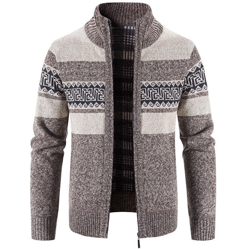 Men's Cardigan Sweater Fall Stand Collar Fleece Full Zip Male Clothing Coat