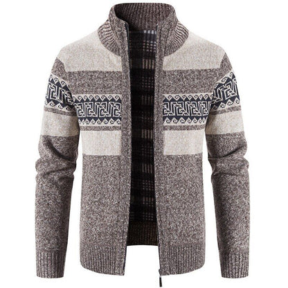 Men's Cardigan Sweater Fall Stand Collar Fleece Full Zip Male Clothing Coat