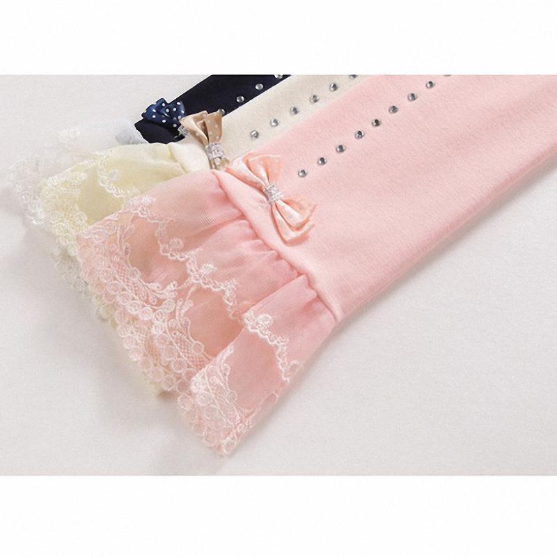 Girls Rhinestone Leggings Spring Fall Children Lace Trim Ruffle Princess Kids