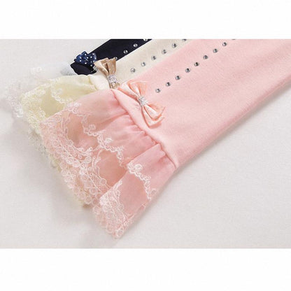 Girls Rhinestone Leggings Spring Fall Children Lace Trim Ruffle Princess Kids