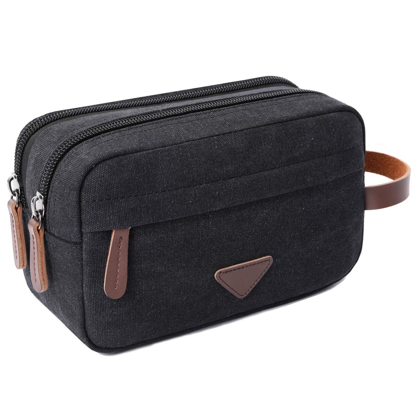 Mens Travel Toiletry Bag Canvas Leather 9.5x5.5x4 Inch (Pack of 1), Black
