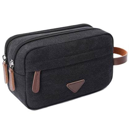 Mens Travel Toiletry Bag Canvas Leather 9.5x5.5x4 Inch (Pack of 1), Black