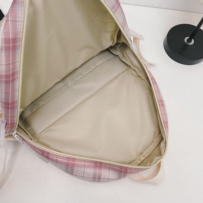 Plaid Transparent Contrast Color Leisure Backpack Large Nylon Bag Polyester 1PC