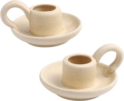 Ceramic Candle Holder with Handle Nordic Style Candle Stand Desktop 2 Pieces