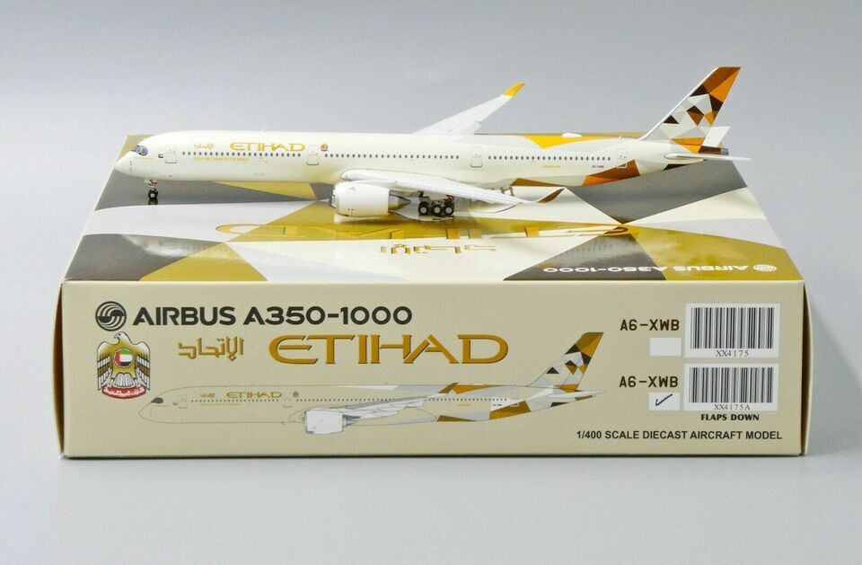 1:400 JC Wings ETIHAD AIRBUS A350-1000 Passenger Plane Flap Down Diecast Model